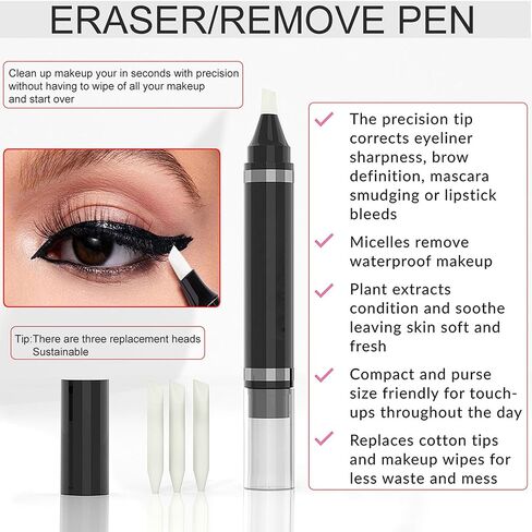 Makeup Remover Pen Correction Pen - Easy Makeup Eraser & Corrector Tool, Precise Tip for Eyeliner, Eyeshadow, Lipstick Fix, On-The-Go Portable Makeup Cleanup Stick for Perfect Look, 0.12oz in Saudi Arabia