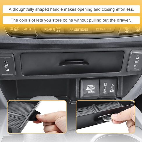 درج منظم وحدة التحكم المركزية متوافق مع Honda 2016-2022 Pilot / 2017-2025 2026 Ridgeline / 2019-2025 ملحقات جواز السفر، صينية تخزين جيب مكعب قابلة للسحب (فقط للطرز ذات الحجرة المفتوحة) in Kuwait