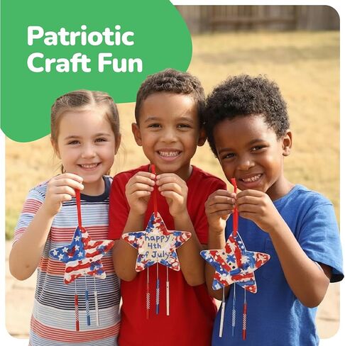 ArtCreativity Patriotic DIY Wind Chime Kit for Kids - 9 Pack - Wooden Wind Chime Set with Paint Kit, Rhinestone Flower Stickers, 105 Stickers, and More - July 4th Arts and Crafts for Kids 3 and Up in Kuwait