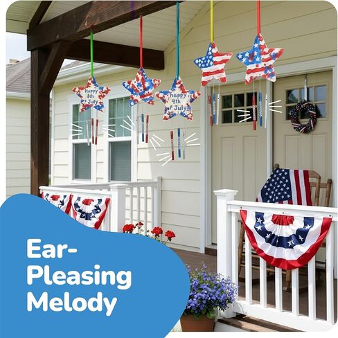 ArtCreativity Patriotic DIY Wind Chime Kit for Kids - 9 Pack - Wooden Wind Chime Set with Paint Kit, Rhinestone Flower Stickers, 105 Stickers, and More - July 4th Arts and Crafts for Kids 3 and Up in Kuwait