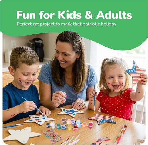 ArtCreativity Patriotic DIY Wind Chime Kit for Kids - 9 Pack - Wooden Wind Chime Set with Paint Kit, Rhinestone Flower Stickers, 105 Stickers, and More - July 4th Arts and Crafts for Kids 3 and Up in Kuwait