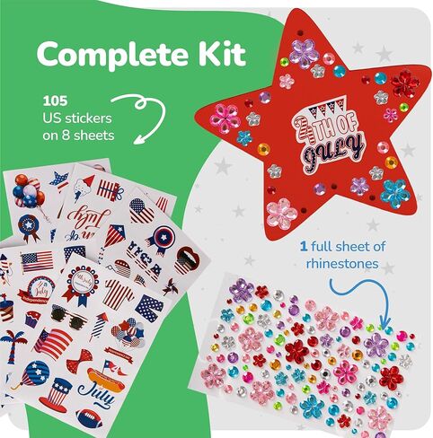 ArtCreativity Patriotic DIY Wind Chime Kit for Kids - 9 Pack - Wooden Wind Chime Set with Paint Kit, Rhinestone Flower Stickers, 105 Stickers, and More - July 4th Arts and Crafts for Kids 3 and Up in Kuwait