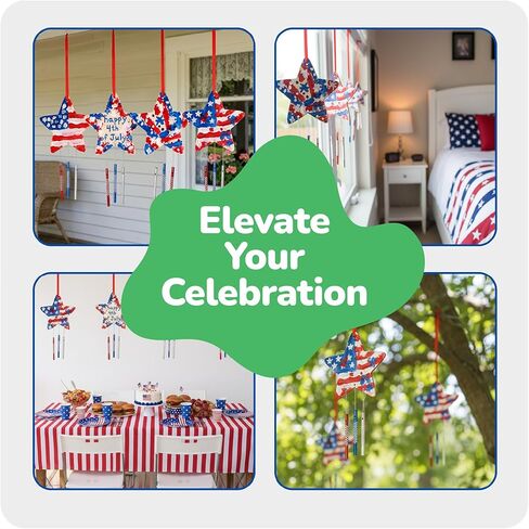 ArtCreativity Patriotic DIY Wind Chime Kit for Kids - 9 Pack - Wooden Wind Chime Set with Paint Kit, Rhinestone Flower Stickers, 105 Stickers, and More - July 4th Arts and Crafts for Kids 3 and Up in Kuwait