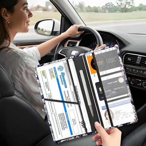 Car Registration and Insurance Holder with Magnetic Shut, Cute Vehicle Glove Box Car Organizer, Premium Interior Car Accessories for Women Men Cute Bats Flowers in Kuwait