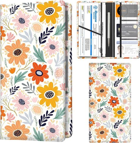 Car Registration and Insurance Holder with Magnetic Shut, Cute Vehicle Glove Box Car Organizer, Premium Interior Car Accessories for Women Men Cute Bats Flowers in Kuwait