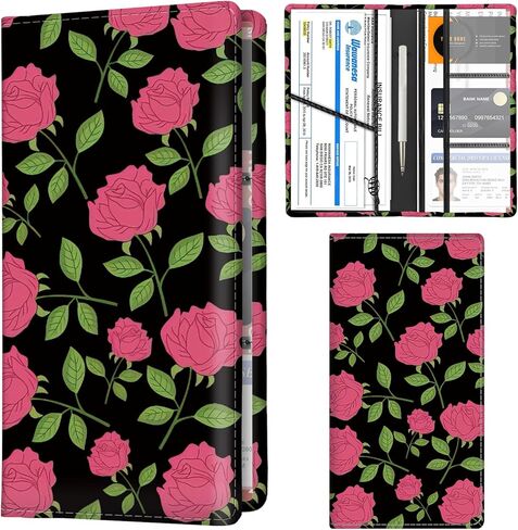 Car Registration and Insurance Holder with Magnetic Shut, Cute Vehicle Glove Box Car Organizer, Premium Interior Car Accessories for Women Men Cute Bats Flowers in Kuwait