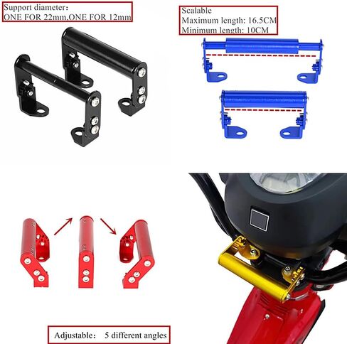 حامل مشبك تثبيت على الهاتف قابل للتعديل من Monkey125 متوافق مع Monkey 125 Grom MSX 125 CNC لملحقات الدراجات النارية على المقود (أسود) in Kuwait