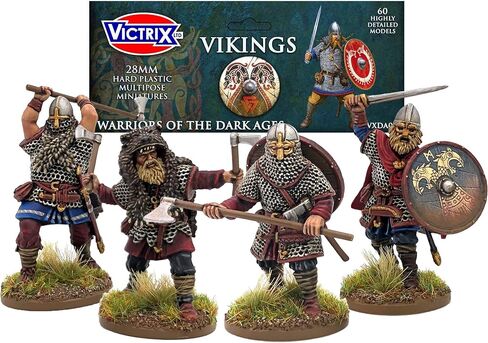 تم تسليم ألعاب الحرب - مجموعة مصغرات الفايكنج مقاس 28 مم من Victrix مع تنزيل STL مصغر إضافي - 60 شخصية بلاستيكية صلبة لألعاب الحرب، والمحاربين المدرعين وغير المدرعين، والقيادة، والدروع، والأسلحة والإكسسوارات in Kuwait