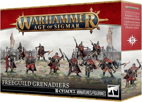 Warhammer Age of Sigmar: مدن Sigmar Freeguild Grenadiers - مجموعة بلاستيكية متعددة الأجزاء مكونة من 97 قطعة مع 10 منمنمات وقواعد مستديرة 28.5 مم in Kuwait