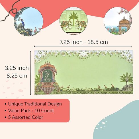 Designer Shagun Money Envelopes for Cash Set of 10 – Traditional Indian Decorative Cash Gift Envelopes, Assorted Colors, Wedding, Birthday, Christmas, Holiday, Easter, Anniversary & Greeting Cards in Saudi Arabia