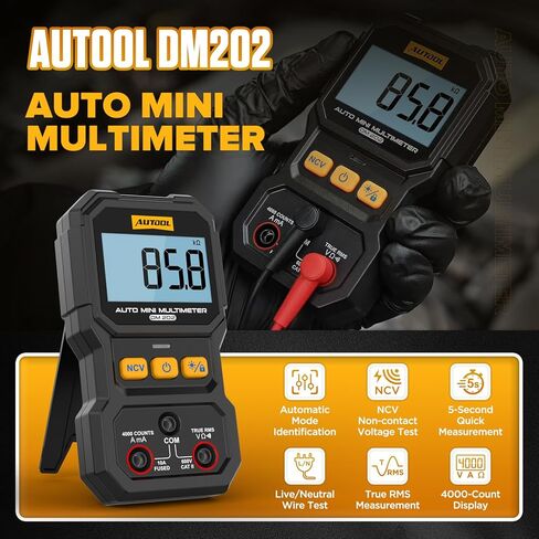 AUTOOL DM202 Auto Mini Digital Multimeter – True RMS, NCV Non-Contact Voltage Tester, Auto Range, 4000-Count Display, Automotive Electrical Diagnostic Tool - Black in Kuwait