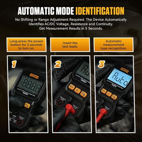 AUTOOL DM202 Auto Mini Digital Multimeter – True RMS, NCV Non-Contact Voltage Tester, Auto Range, 4000-Count Display, Automotive Electrical Diagnostic Tool - Black in Kuwait