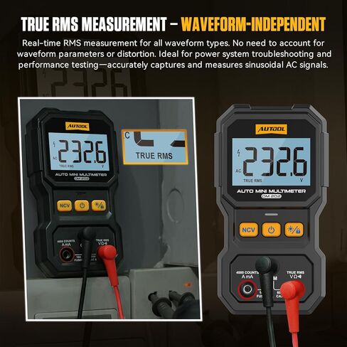 AUTOOL DM202 Auto Mini Digital Multimeter – True RMS, NCV Non-Contact Voltage Tester, Auto Range, 4000-Count Display, Automotive Electrical Diagnostic Tool - Black in Kuwait