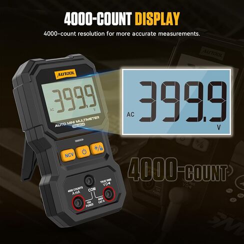AUTOOL DM202 Auto Mini Digital Multimeter – True RMS, NCV Non-Contact Voltage Tester, Auto Range, 4000-Count Display, Automotive Electrical Diagnostic Tool - Black in Kuwait