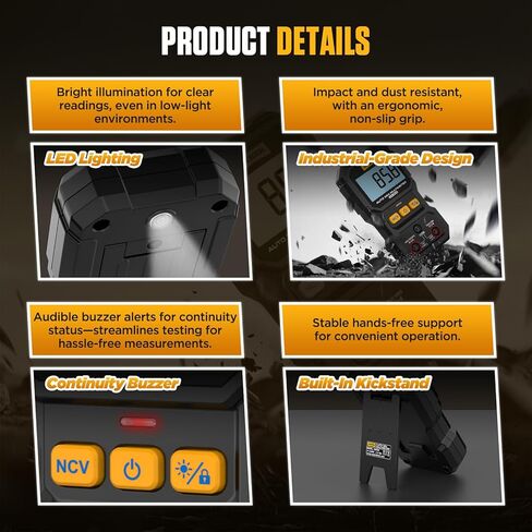 AUTOOL DM202 Auto Mini Digital Multimeter – True RMS, NCV Non-Contact Voltage Tester, Auto Range, 4000-Count Display, Automotive Electrical Diagnostic Tool - Black in Kuwait