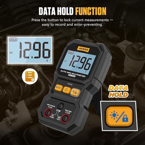 AUTOOL DM202 Auto Mini Digital Multimeter – True RMS, NCV Non-Contact Voltage Tester, Auto Range, 4000-Count Display, Automotive Electrical Diagnostic Tool - Black in Kuwait