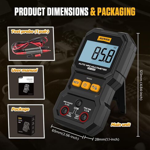 AUTOOL DM202 Auto Mini Digital Multimeter – True RMS, NCV Non-Contact Voltage Tester, Auto Range, 4000-Count Display, Automotive Electrical Diagnostic Tool - Black in Kuwait