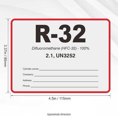 R32 HVAC/R Labels for Refrigerant Identification R-32 Color Coded Refrigerant Evacuation & Recovery Certification Tags, Vinyl Stickers, Record Vacuum Reclaim Charge Info (20 Pack) in Saudi Arabia