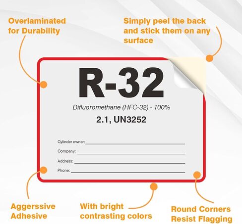 R32 HVAC/R Labels for Refrigerant Identification R-32 Color Coded Refrigerant Evacuation & Recovery Certification Tags, Vinyl Stickers, Record Vacuum Reclaim Charge Info (20 Pack) in Saudi Arabia