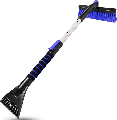 SEAAES Ice Scraper with Snow Brush for Car Windshield, Upgraded Extendable Snow Brush with Foam Grip for Truck SUV Vehicle Window - Blue in Saudi Arabia