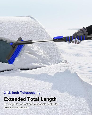 SEAAES Ice Scraper with Snow Brush for Car Windshield, Upgraded Extendable Snow Brush with Foam Grip for Truck SUV Vehicle Window - Blue in Saudi Arabia
