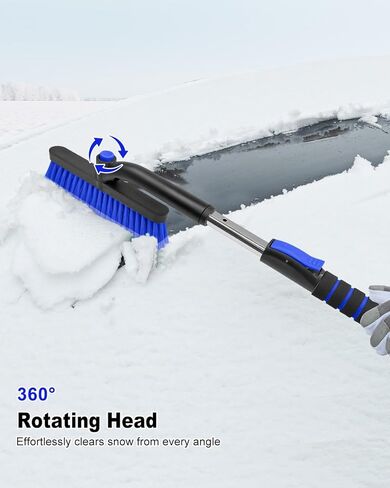 SEAAES Ice Scraper with Snow Brush for Car Windshield, Upgraded Extendable Snow Brush with Foam Grip for Truck SUV Vehicle Window - Blue in Saudi Arabia