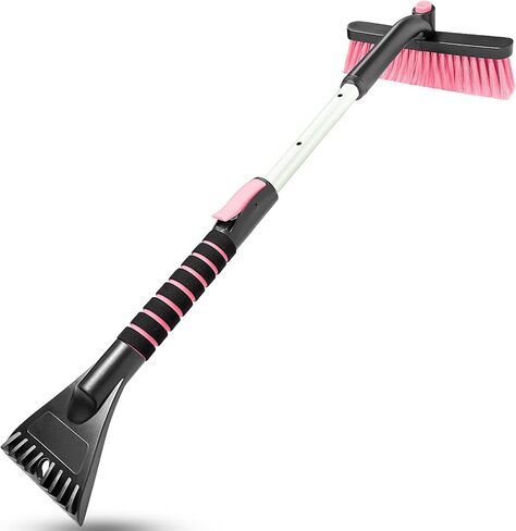 SEAAES Ice Scraper with Snow Brush for Car Windshield, Upgraded Extendable Snow Brush with Foam Grip for Truck SUV Vehicle Windows - Pink in Saudi Arabia