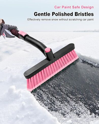SEAAES Ice Scraper with Snow Brush for Car Windshield, Upgraded Extendable Snow Brush with Foam Grip for Truck SUV Vehicle Windows - Pink in Saudi Arabia