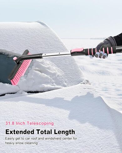 SEAAES Ice Scraper with Snow Brush for Car Windshield, Upgraded Extendable Snow Brush with Foam Grip for Truck SUV Vehicle Windows - Pink in Saudi Arabia