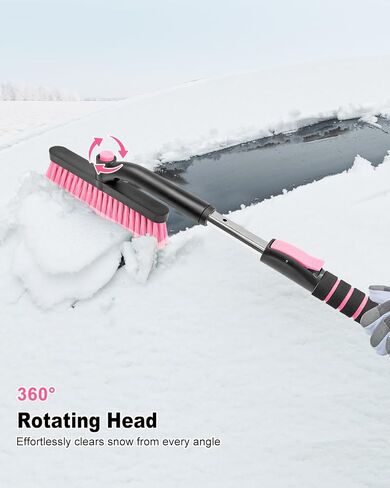SEAAES Ice Scraper with Snow Brush for Car Windshield, Upgraded Extendable Snow Brush with Foam Grip for Truck SUV Vehicle Windows - Pink in Saudi Arabia