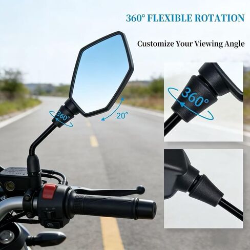 Universal 2Pcs Motorcycle Mirrors, Motorcycle Rearview Mirrors Side Mirrors with 8mm Bolt, 7/8" Handlebar Mount M8 Copatible with ATV, Dirt bike, Scooter, Moped, E-Bike in Saudi Arabia