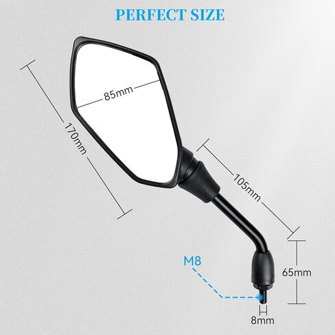 Universal 2Pcs Motorcycle Mirrors, Motorcycle Rearview Mirrors Side Mirrors with 8mm Bolt, 7/8" Handlebar Mount M8 Copatible with ATV, Dirt bike, Scooter, Moped, E-Bike in Saudi Arabia