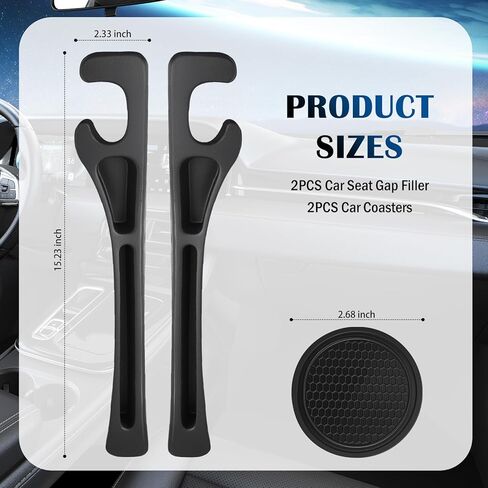 Upgraded Car Seat Gap Filler Organizer Set with Non-Slip Car Coasters,in Between Car Seat Catcher with Dual Slot,Flexible Seats Gap Filler Strip for Filling Gaps & Storing Items in Saudi Arabia