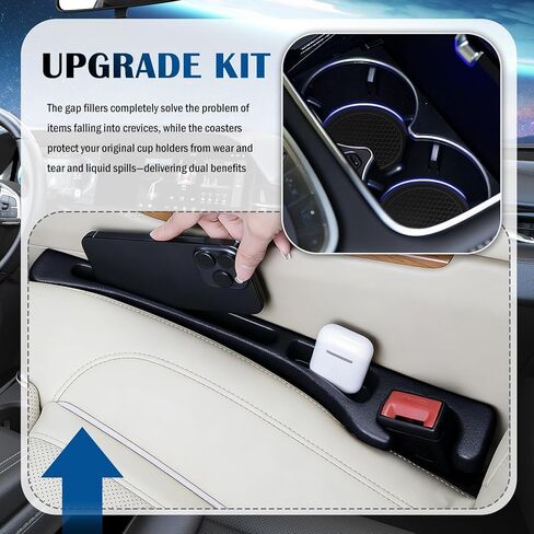 Upgraded Car Seat Gap Filler Organizer Set with Non-Slip Car Coasters,in Between Car Seat Catcher with Dual Slot,Flexible Seats Gap Filler Strip for Filling Gaps & Storing Items in Saudi Arabia