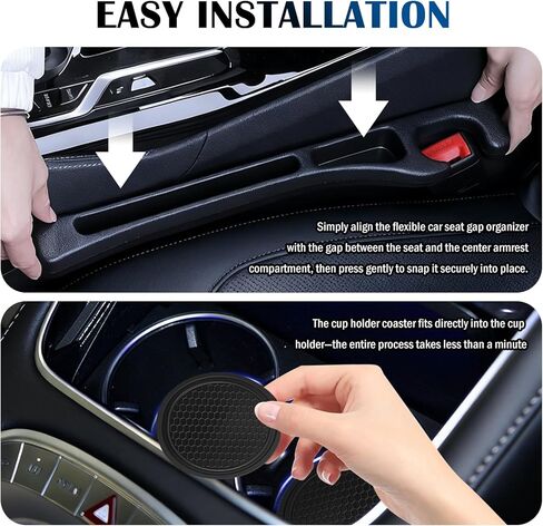 Upgraded Car Seat Gap Filler Organizer Set with Non-Slip Car Coasters,in Between Car Seat Catcher with Dual Slot,Flexible Seats Gap Filler Strip for Filling Gaps & Storing Items in Saudi Arabia
