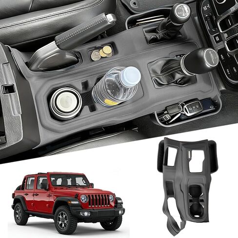 غطاء لوحة ناقل الحركة من السيليكون لوحدة التحكم المركزية لسيارة Jeep Wrangler JL/JLU/Gladiator JT 2018-2026، مع حصيرة حامل أكواب غير قابلة للانزلاق وصينية تنظيم جانبية، ملحقات صندوق تخزين داخلي للسيارة in Kuwait