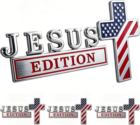 Blessed Jesus Edition Cross Emblem Badge, 3D Chrome Christian American Flag Car Emblem for Trucks SUVs Tailgates (1pcs) in Kuwait