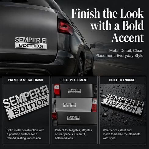 شارة معدنية لشعار السيارة Semper FI Edition، ملصق لاصق للسيارات العسكرية المخضرمة للسيارات والشاحنات وسيارات الدفع الرباعي، شارة مصد للباب الخلفي معدنية عالمية (لونان) in Kuwait