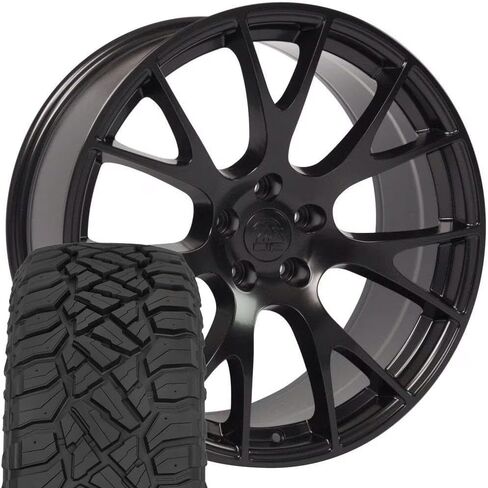 إطارات وإطارات OE Wheels DG69 مقاس 22 بوصة تناسب طراز Ram Hellcat 5x139.7 22x10 أسود ساتان - TerraMax RT 285/45-22 (مجموعة من 4) in Kuwait