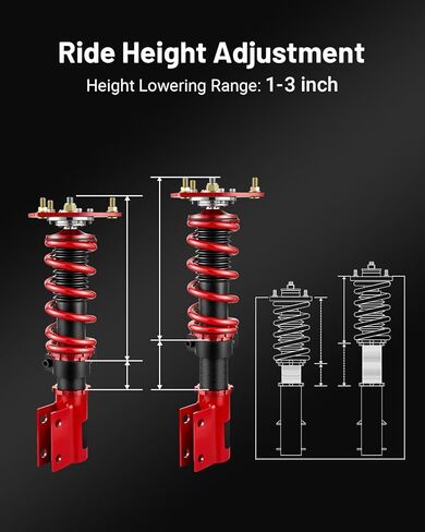 EVIL ENERGY Coilovers Compatible for Hyundai Veloster FS 2012 2013 2014 2015, Height Adjustable Suspension Coilovers Lowering Kit, Red in Kuwait