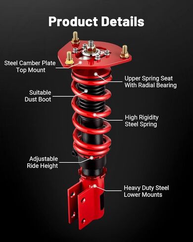 EVIL ENERGY Coilovers Compatible for Hyundai Veloster FS 2012 2013 2014 2015, Height Adjustable Suspension Coilovers Lowering Kit, Red in Kuwait