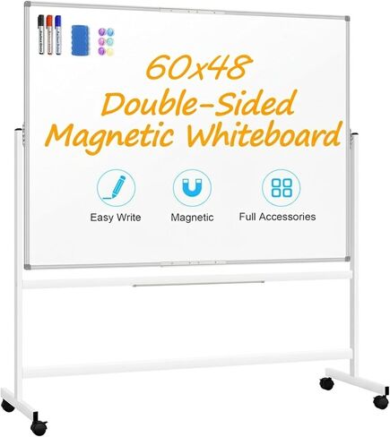 Large Rolling White Board - Double Sided Mobile Whiteboard 60 x 48 Inches, Magnetic Dry Erase Board Easel Standing Board on Wheels, for Classroom Office and Home in Saudi Arabia