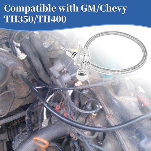 TH350/TH400 Flexible Transmission Oil Dipstick Compatible with GM Chevy 4L80E 4L60E 700R4, Firewall Mount Locking Dipstick Stainless Braided Hose (Silver) in Saudi Arabia