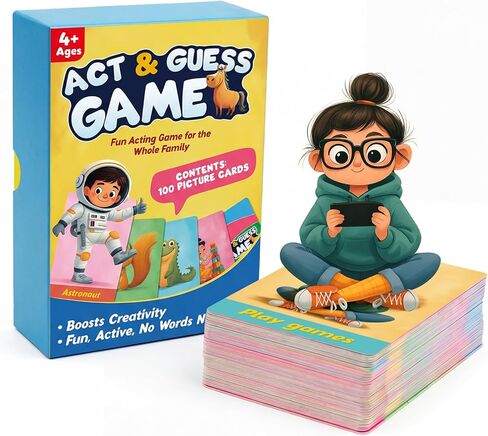 Charades Game for Kids Ages 4+ – 100 Cards Animals Actions Professions with Illustrations No Reading Required,Creative Educational Learning Pictionary Game for Family, Party, Classroom & Travel in Kuwait