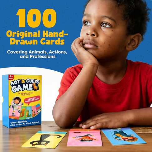 Charades Game for Kids Ages 4+ – 100 Cards Animals Actions Professions with Illustrations No Reading Required,Creative Educational Learning Pictionary Game for Family, Party, Classroom & Travel in Kuwait