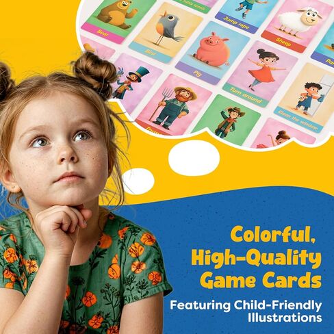 Charades Game for Kids Ages 4+ – 100 Cards Animals Actions Professions with Illustrations No Reading Required,Creative Educational Learning Pictionary Game for Family, Party, Classroom & Travel in Kuwait
