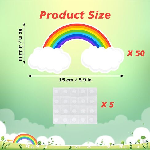 50 PCS Rainbow Cutouts for Bulletin Board Decoration, Rainbow with Cloud Paper Cut-Outs Nameplates for Teacher Student Summer Home School Office Classroom Bulletin Board Wall Decor in Kuwait