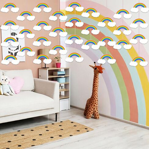 50 PCS Rainbow Cutouts for Bulletin Board Decoration, Rainbow with Cloud Paper Cut-Outs Nameplates for Teacher Student Summer Home School Office Classroom Bulletin Board Wall Decor in Kuwait