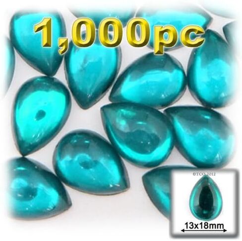 The Crafts Outlet 1000 قطعة من خرز الكابوشون الأكريليك المسطح على شكل دمعة، 13 × 18 مم، تشكيلة ألوان الجوهرة in Kuwait
