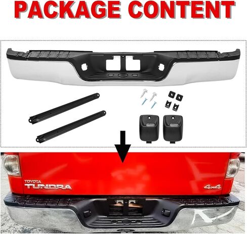 Rear Steel Step Bumper Assembly for 2007-2013 Toyota Tundra without Park Sensor Holes Chrome Back Bumper Replacement for TO1103117,with Pads Brackets and License Plate Lights in Kuwait